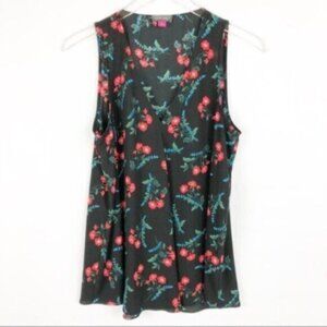 Vince Camuto | Women's Black Floral Print & V-Neckline Tank Blouse Size Small